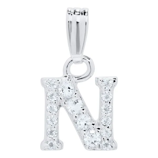 Childrens Sterling Silver White Topaz Initial N Necklace Gray's Jewelers Bespoke Saint James, NY