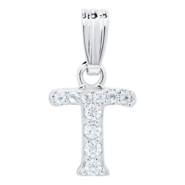 Childrens Sterling Silver White Topaz Initial T Necklace Gray's Jewelers Bespoke Saint James, NY
