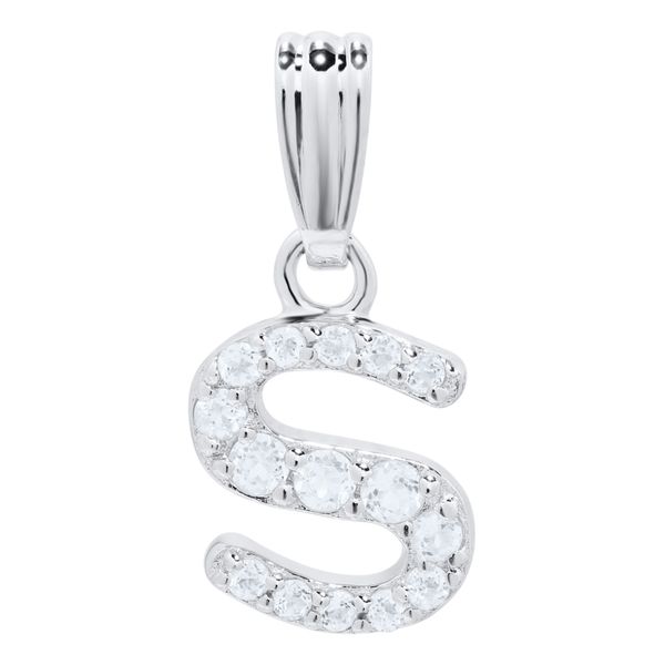 Childrens Sterling Silver White Topaz Initial S Necklace Gray's Jewelers Bespoke Saint James, NY