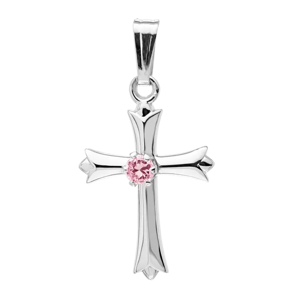 Childrens Sterling Silver Cross with Pink Cubic Zirconia Necklace Gray's Jewelers Bespoke Saint James, NY