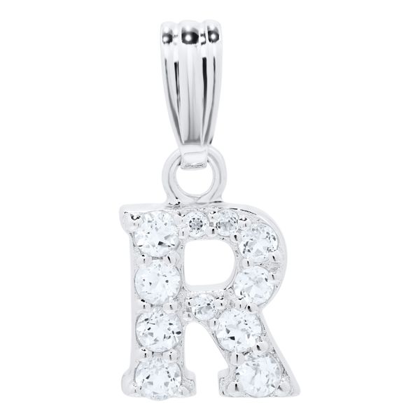 Childrens Sterling Silver White Topaz Initial R Necklace Gray's Jewelers Bespoke Saint James, NY