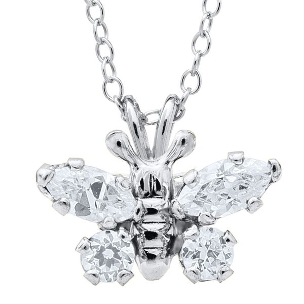 Childrens Sterling Silver Butterfly Necklace - April Cubic Zirconia Gray's Jewelers Bespoke Saint James, NY