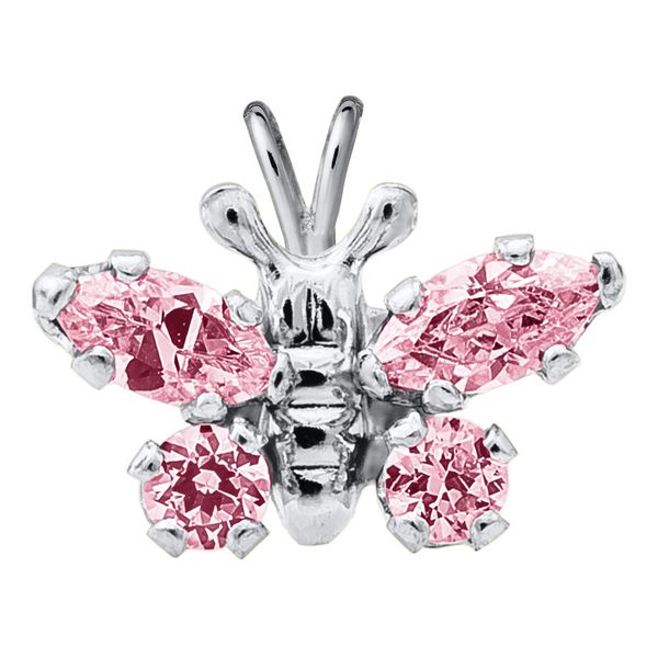 Children's Sterling Silver October  Cubic Zirconia Butterfly Pendant Image 2 Gray's Jewelers Bespoke Saint James, NY