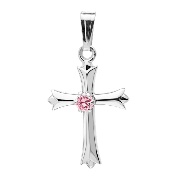 Childrens Sterling Silver Cross with Pink Cubic Zirconia Necklace Gray's Jewelers Bespoke Saint James, NY
