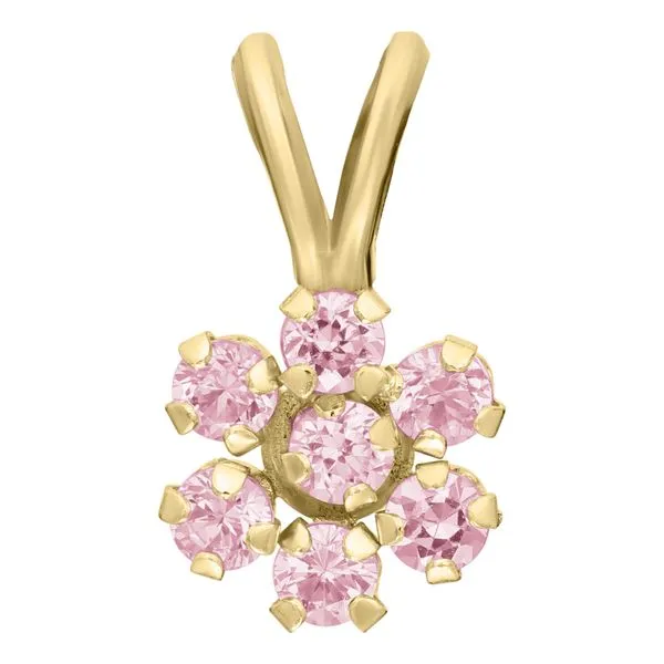 Childrens 14K Gold Pink Cubic Zirconia Flower Pendant Gray's Jewelers Bespoke Saint James, NY