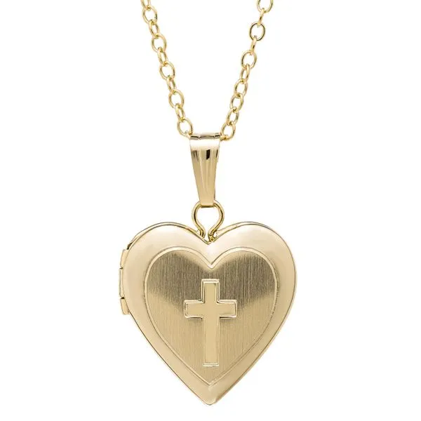 14K Yellow Gold Filled Heart Locket with Cross Gray's Jewelers Bespoke Saint James, NY