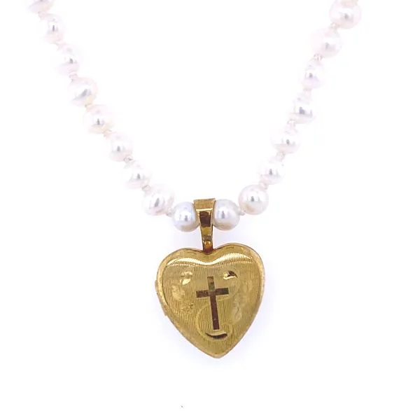Gold Fillede Heart Locket On Fresh Water Pearl Necklace 15 1/2
