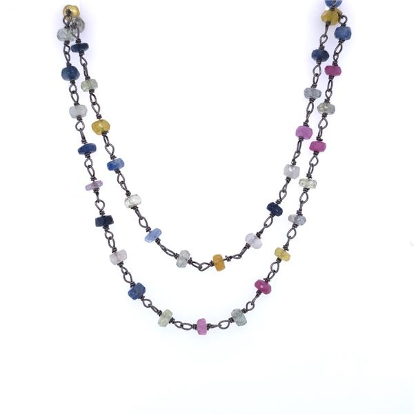 Sterling Silver Multi Color Sapphire Beaded Necklace 3.5mm Beads 36