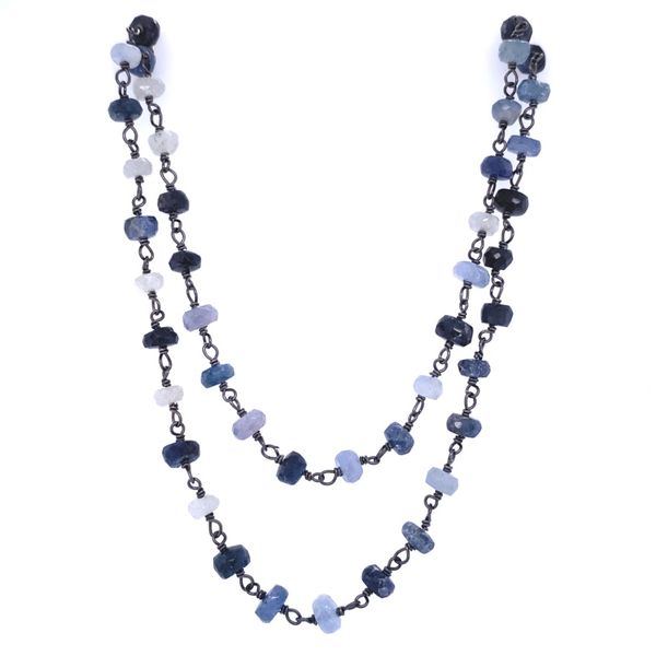 Sterling Silver Blue Gray Sapphire Beaded Necklace  36