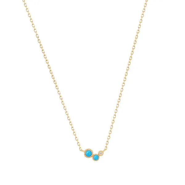 AMIRA |  14K Yellow Gold Turquoise & White Sapphire Waterfall Necklace Gray's Jewelers Bespoke Saint James, NY