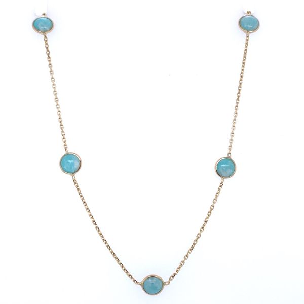 14k Yellow Gold Amazonite Station Chain Necklace 16-18