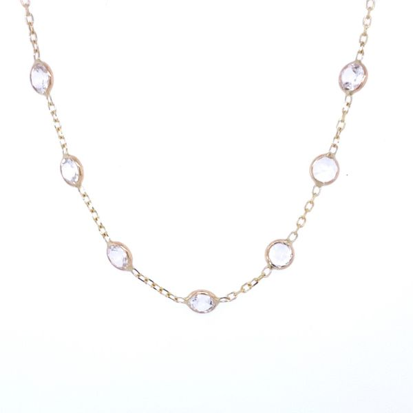 14k Yellow Gold White Topaz Station Chain Necklace 16-18