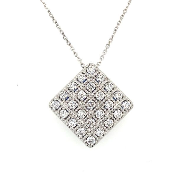 18K White Gold Diamond and Sapphire Reversible Pendant Gray's Jewelers Bespoke Saint James, NY