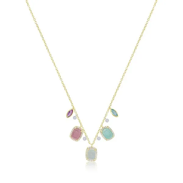 14K Yellow and White Gold Diamond and Color Stone Dangle Necklace Gray's Jewelers Bespoke Saint James, NY