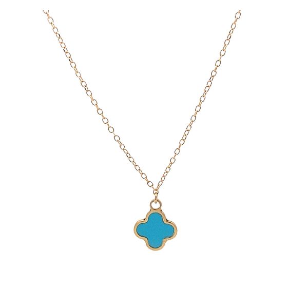 14K Yellow Gold Turquoise Clover Necklace Gray's Jewelers Bespoke Saint James, NY