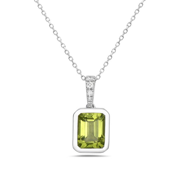 14K White Gold Diamond and Peridot Necklace Gray's Jewelers Bespoke Saint James, NY