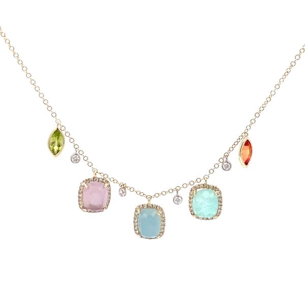 14K Yellow and White Gold Diamond and Color Stone Dangle Necklace Gray's Jewelers Bespoke Saint James, NY