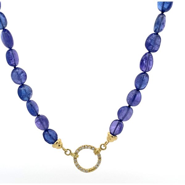Tanzanite Smooth Nugget 18K Yellow Gold and Diamond Circle Lock Necklace Gray's Jewelers Bespoke Saint James, NY