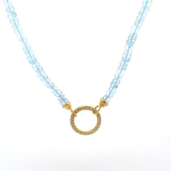 14K Yellow Gold Diamond Circle Clasp with Faceted Blue Topaz Necklace Gray's Jewelers Bespoke Saint James, NY