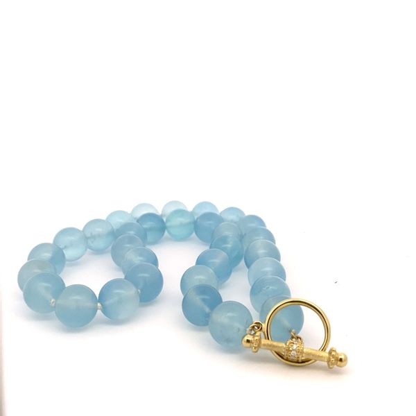 14K Green Gold Toggle Necklace with Diamonds and Aquamarine Beads Image 2 Gray's Jewelers Bespoke Saint James, NY