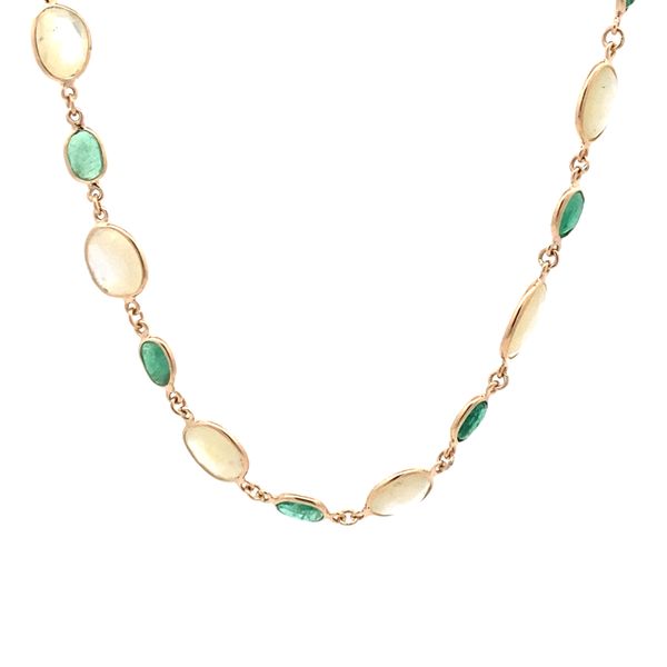 14K Yellow Gold Emerald and Mother of Pearl Necklace Gray's Jewelers Bespoke Saint James, NY