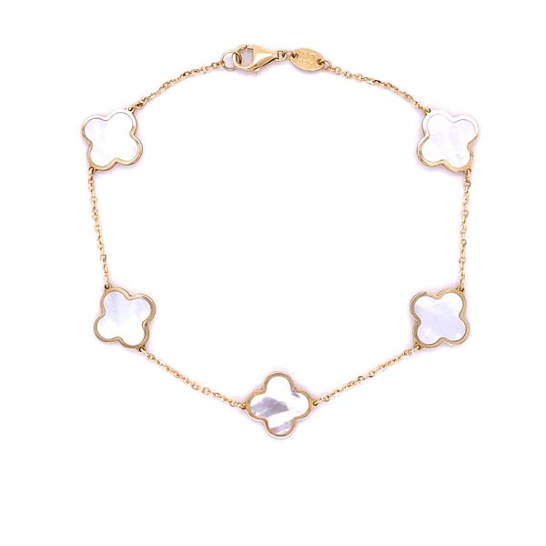 14k Yellow Gold Mother Of Pearl Clover Bracelet 7