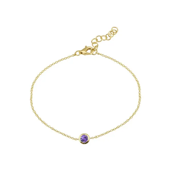 14k Yellow Gold Bezel Set Amethyst Bracelet 6