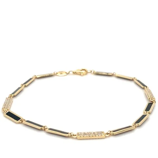 14K Yellow Gold Black Onyx and Diamond Bar Station Bracelet Image 2 Gray's Jewelers Bespoke Saint James, NY