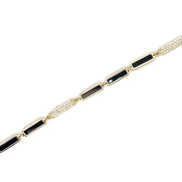 14K Yellow Gold Black Onyx and Diamond Bar Station Bracelet Gray's Jewelers Bespoke Saint James, NY