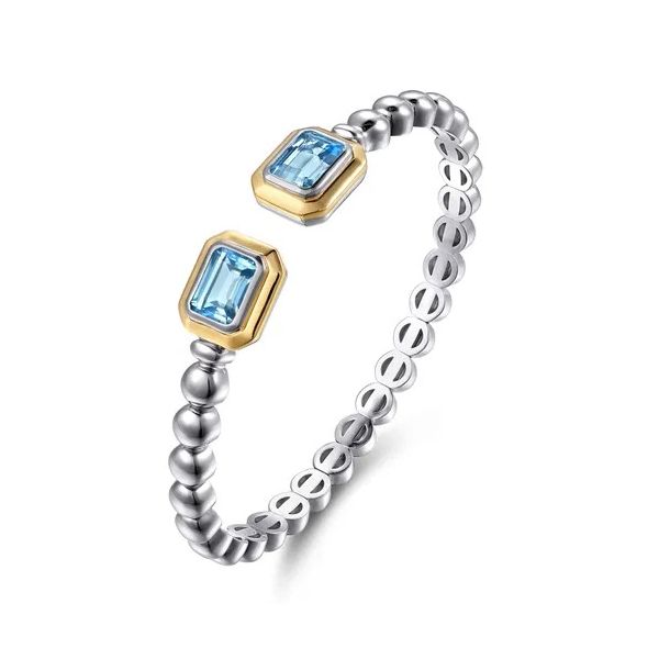 14K Yellow Gold and 925 Sterling Silver Bujukan Octagon Blue Topaz Bangle Bracelet Image 2 Gray's Jewelers Bespoke Saint James, NY