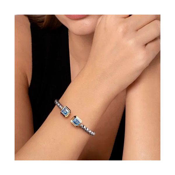 14K Yellow Gold and 925 Sterling Silver Bujukan Octagon Blue Topaz Bangle Bracelet Image 3 Gray's Jewelers Bespoke Saint James, NY