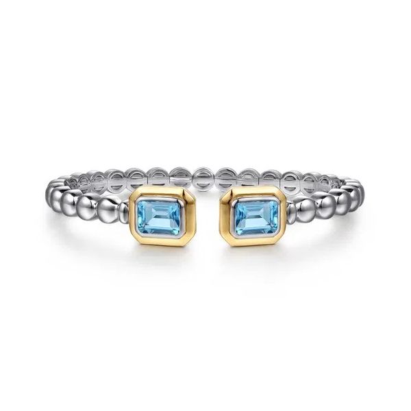 14K Yellow Gold and 925 Sterling Silver Bujukan Octagon Blue Topaz Bangle Bracelet Gray's Jewelers Bespoke Saint James, NY