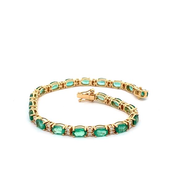 14K Oval Emerald and Round Diamond Bracelet Image 2 Gray's Jewelers Bespoke Saint James, NY