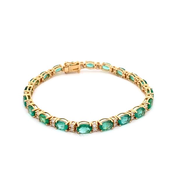 14K Oval Emerald and Round Diamond Bracelet Gray's Jewelers Bespoke Saint James, NY