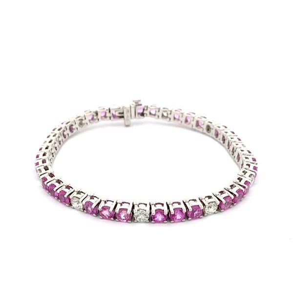 18K White Gold Pink Sapphire and Diamond Bracelet Gray's Jewelers Bespoke Saint James, NY
