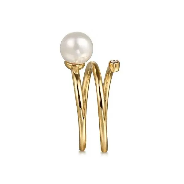 14K Yellow Gold Diamond and Pearl Bypass Ring Image 2 Gray's Jewelers Bespoke Saint James, NY
