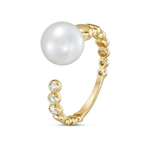 14K Yellow Gold Diamond and Pearl Beaded Ring Gray's Jewelers Bespoke Saint James, NY