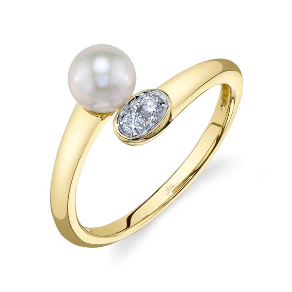 14K Yellow Gold Diamond and Cultured Pearl Ring Gray's Jewelers Bespoke Saint James, NY