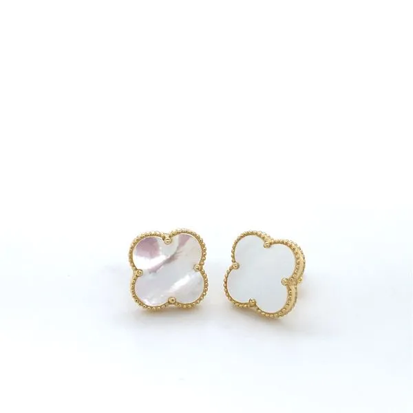 14K Yellow Gold Mother of Pearl Clover Earrings Gray's Jewelers Bespoke Saint James, NY