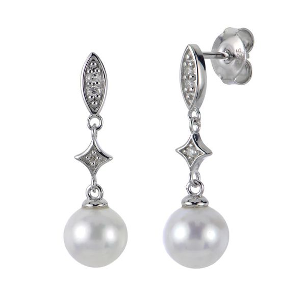 Sterling Silver Freshwater Pearl and Diamond Earring Gray's Jewelers Bespoke Saint James, NY