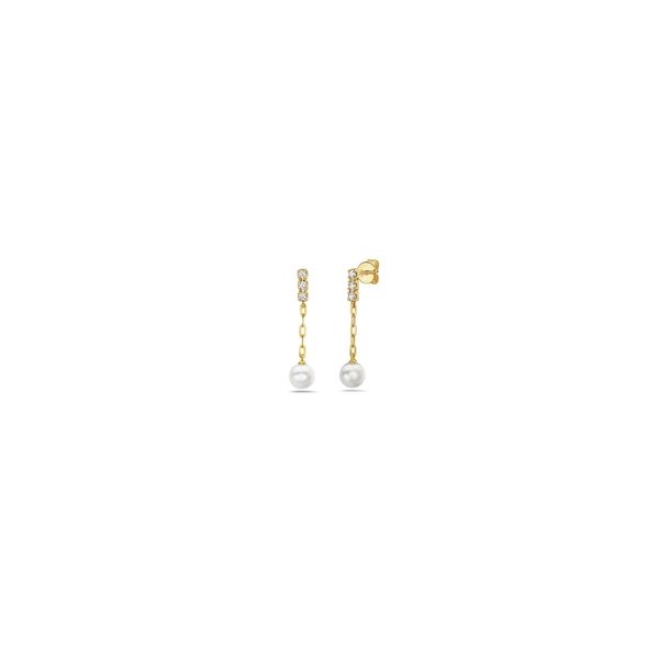 14K Yellow Gold Diamond Bar and Freshwater Pearl Drop Gray's Jewelers Bespoke Saint James, NY