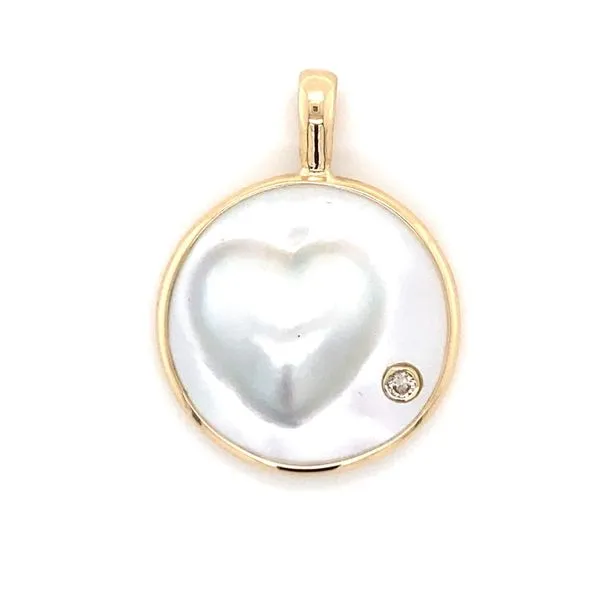 14K Yellow Gold Mabe Heart Blister Pearl Pendant with Diamond Gray's Jewelers Bespoke Saint James, NY