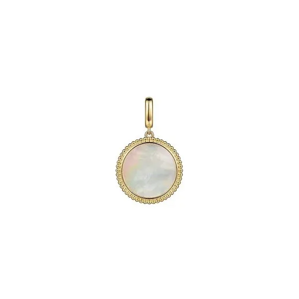 14K Yellow Gold Round Mother of Pearl Inlay Pendant Gray's Jewelers Bespoke Saint James, NY