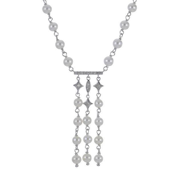 Sterling Silver Freshwater Pearl and Diamond Necklace Gray's Jewelers Bespoke Saint James, NY