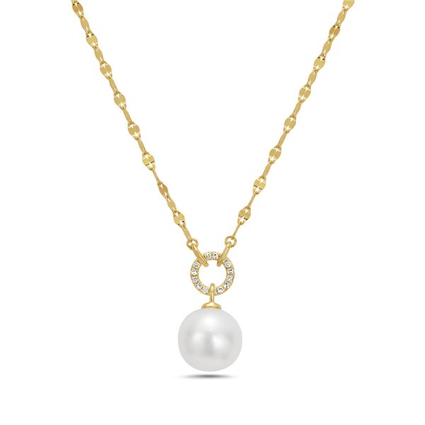 14K Yellow Gold Pearl and Diamond Necklace Gray's Jewelers Bespoke Saint James, NY