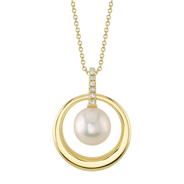 14K Yellow Gold Diamond and Cultured Pearl Circle Necklace Gray's Jewelers Bespoke Saint James, NY