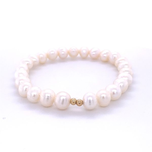7mm Fresh Water Pearl And Gold Filled Bead Stretch Bracelet 7
