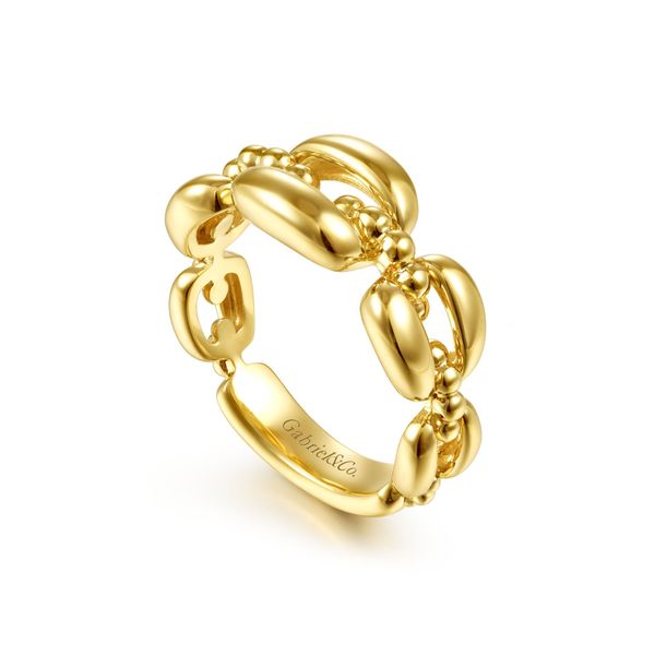14K Yellow Gold Polished Chain Link Ring with Bujukan Bead Connector Image 2 Gray's Jewelers Bespoke Saint James, NY