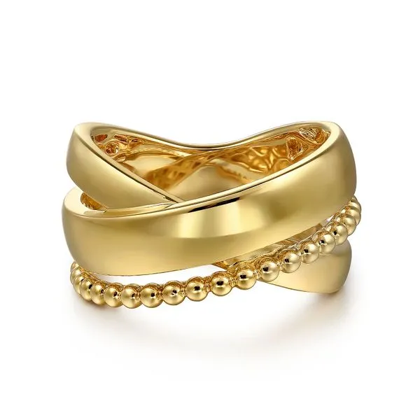 14K Yellow Gold Bujukan Criss Cross Ring Gray's Jewelers Bespoke Saint James, NY