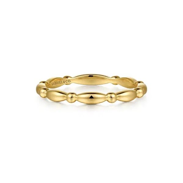 14K Yellow Gold Orzo shape and Bujukan Bead Station Stackable Ring Gray's Jewelers Bespoke Saint James, NY